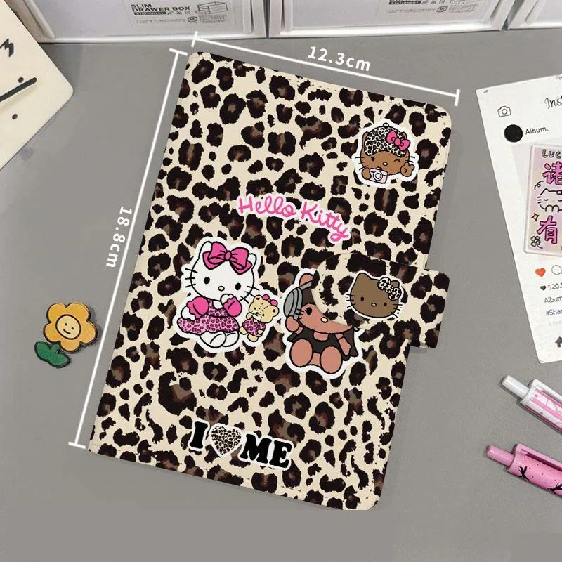 Sanrio Licensed Leopard Print Hello Kitty Loose Leaf Notebook PU Leather Magnetic Buckle Journal Diary Cartoon Y2K Kawaii Gift