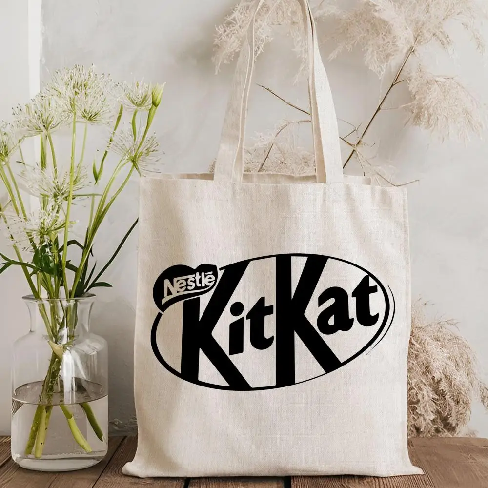 Bolsas de almacenamiento para postres de chocolate Kit Kat, bolso de lona con estampado de doble cara, bolso de compras de gran capacidad, bolso de hombro a la moda