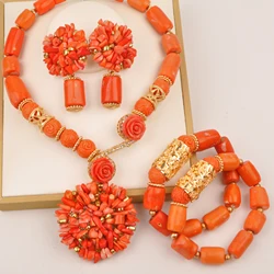 Nigerian Bride Wedding Jewelry Original Orange Coral Beads Necklace Set for Women