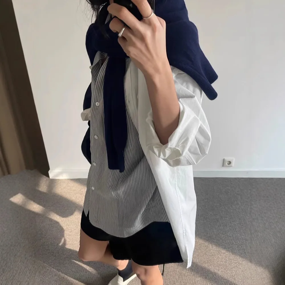 

Summer NW26 Dongda Gate Casual Striped Loose Slimming Midi Shirt Comfortable Breathable Pure Cotton Long Sleeve Button up