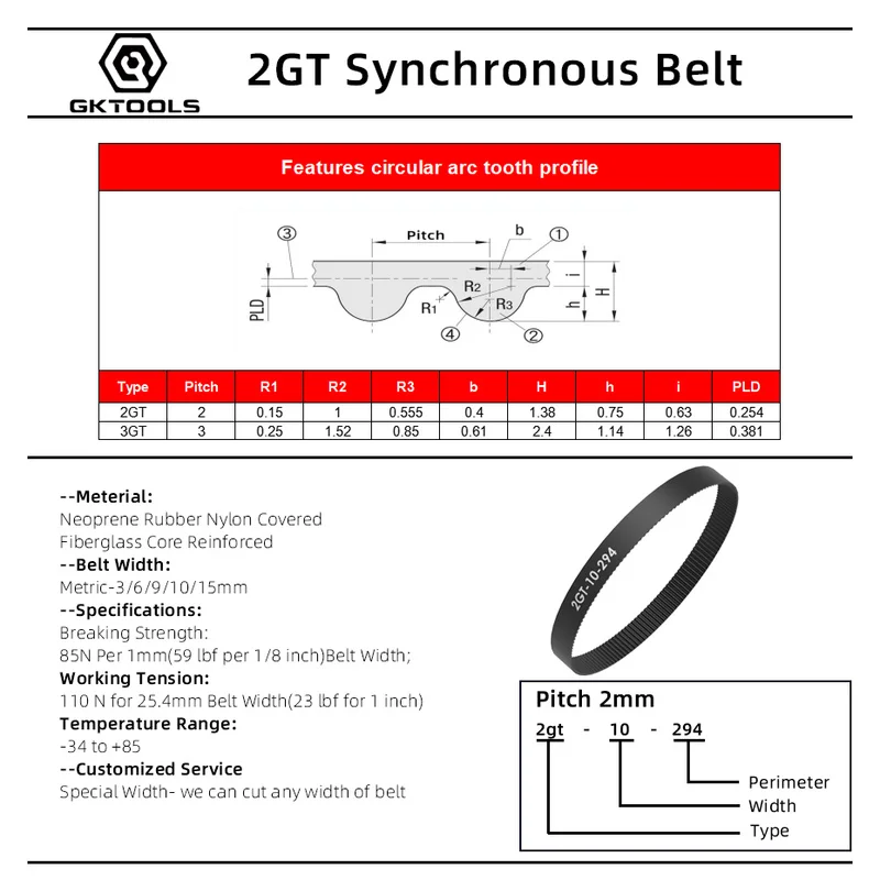 GKTOOLS 1000mm drukarka 3D GT2 otwarty synchroniczny pasek rozrządu szerokość 5/6/9/15mm gumowy mały luz 2GT-5/2GT-6/2GT-9/2GT-15mm — zdjęcie 3