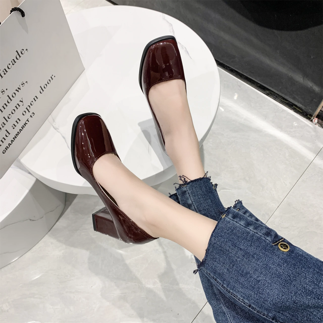 Neue Quadratische Tou Lacklederschuhe Damen Pumps mit Dicken Absätzen Sapato Feminino Arbeits- und Partyschuh Übergroße Plusgröße 50 Zapatos Mujer – Detail 19