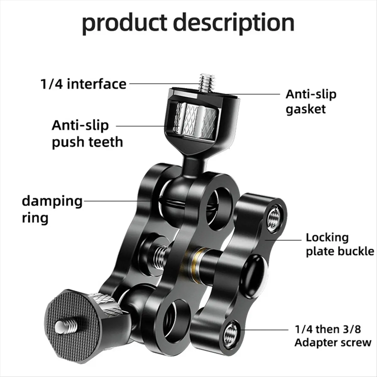 A99X Double Ball Head Magic Arm 360 Ballheads with 1/4inch for Camera Monitor Light Microphone Gimbal Cage Mount