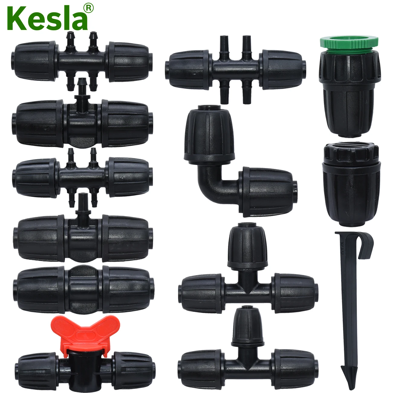 KESLA Drip Irrigation 16mm PE Tubing Water Connector to 8/11mm 4/7mm 3/5mm Tee Coupling Adapter Equal Shut Off End Plug Garden