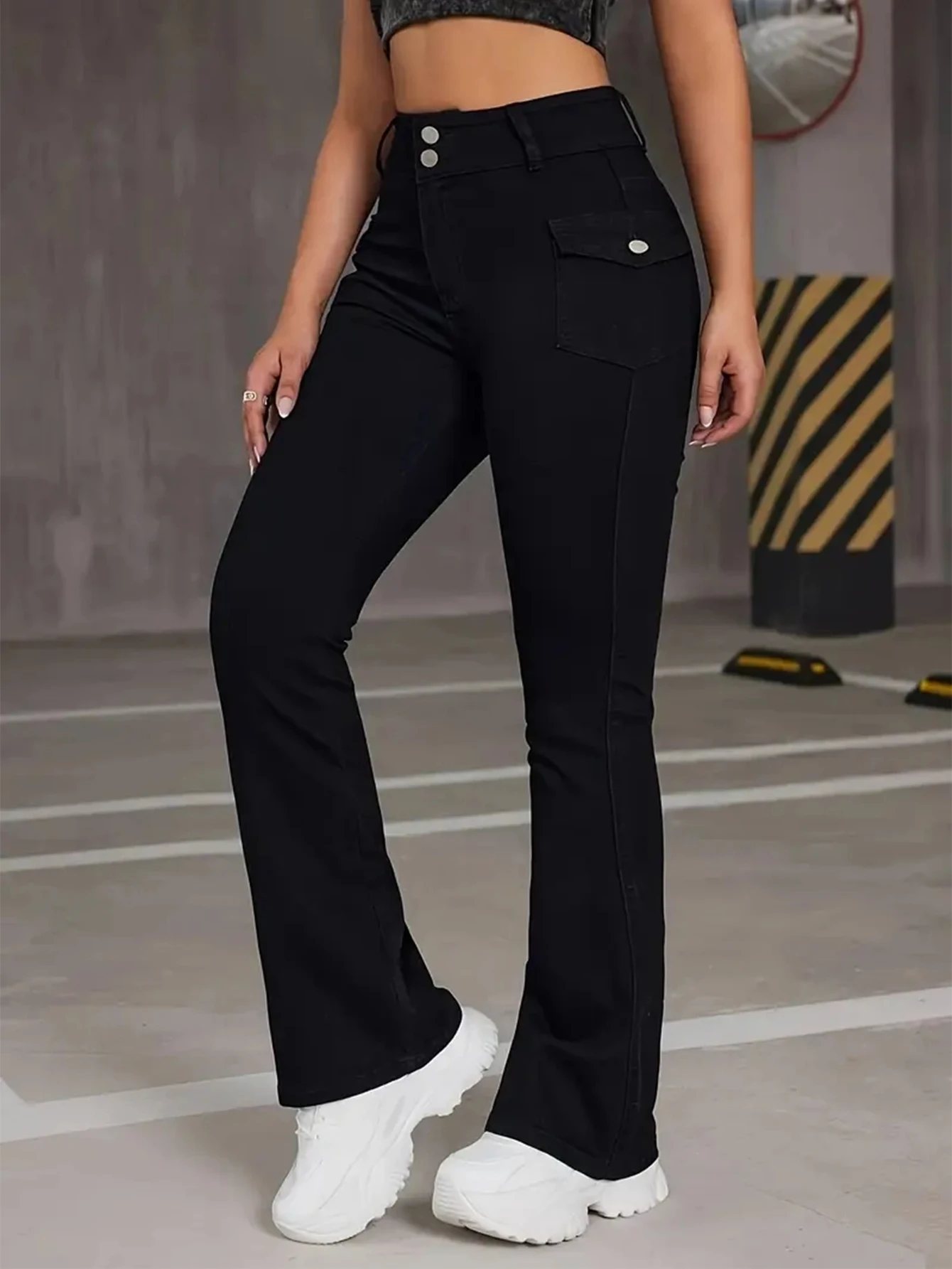 Nueva ropa de calle para mujer, pantalones vaqueros ajustados a la moda Vintage, pantalones acampanados góticos negros clásicos, pantalones con parte inferior acampanada de diseñador de cintura alta