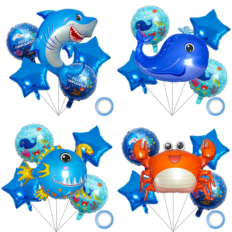Neue Ozean Tier Thema Hai Krabbe Delphin Aluminium Folie Ballon Set Geburtstag Party Kindergarten Event Dekoration