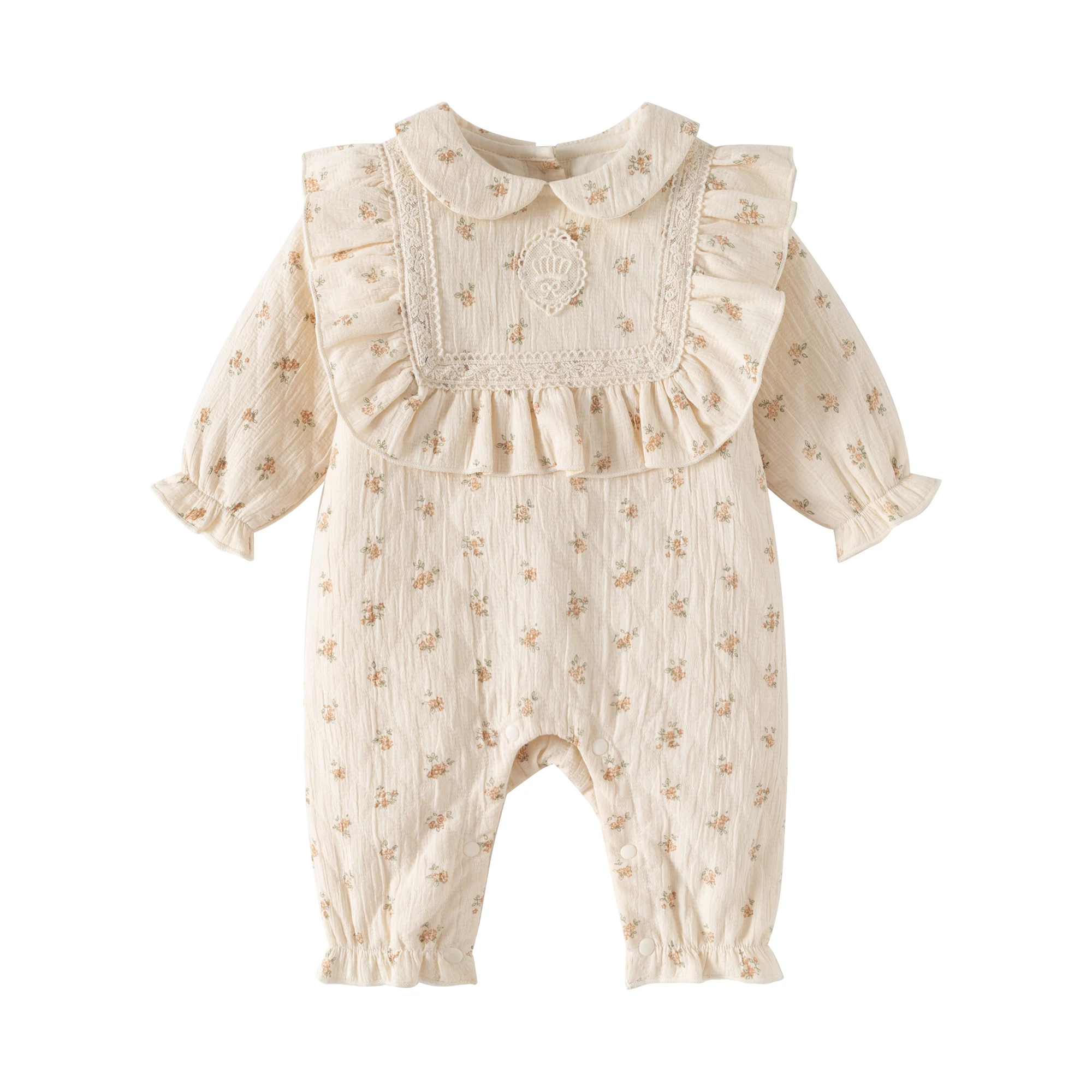 Embroidered Crown Toddler Baby Rompers for Princess Girls Floral Jumpsuits Outdoor Clothes