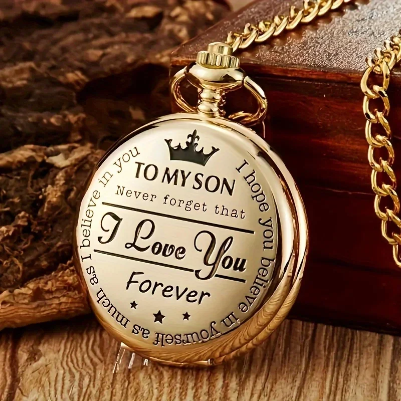 Collar de reloj de bolsillo de cuarzo tallado "To My Son I Love You", regalo para hombres, 1pc