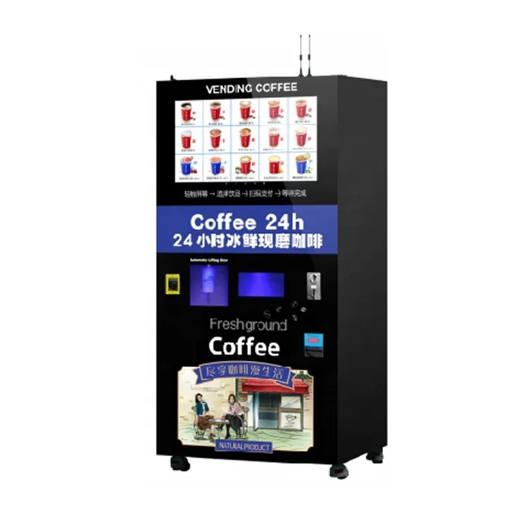 Hybrid self-service coffee vending machine (freshly ground + instant + espresso) hot and cold dual temperature