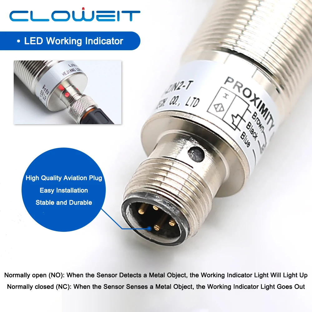 Cloweit Inductive Proximity Switch Series M8 M12 M18 M30 Aviation Induction Metal Three Wire Sensor Connector image 4