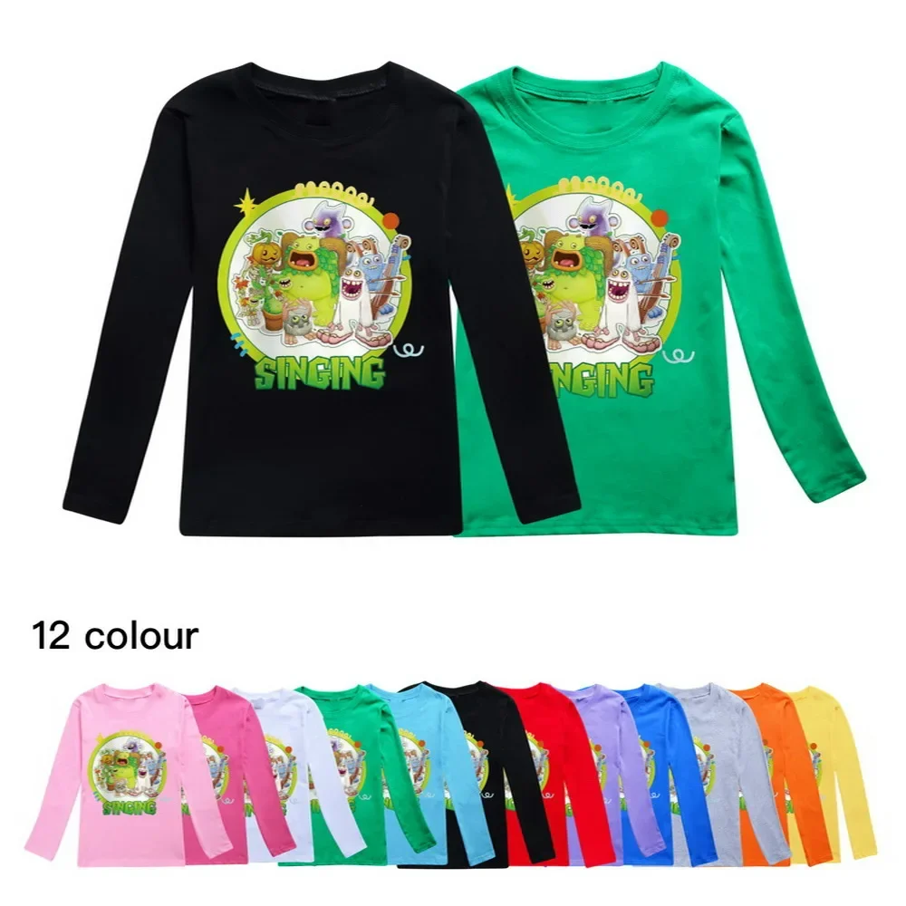 2024 Summer MY SINGING MONSTERS Pullover Costume Girls Boys Cotton T-shirt Kids Long Sleeve Tops Teenagers Children's TShirt