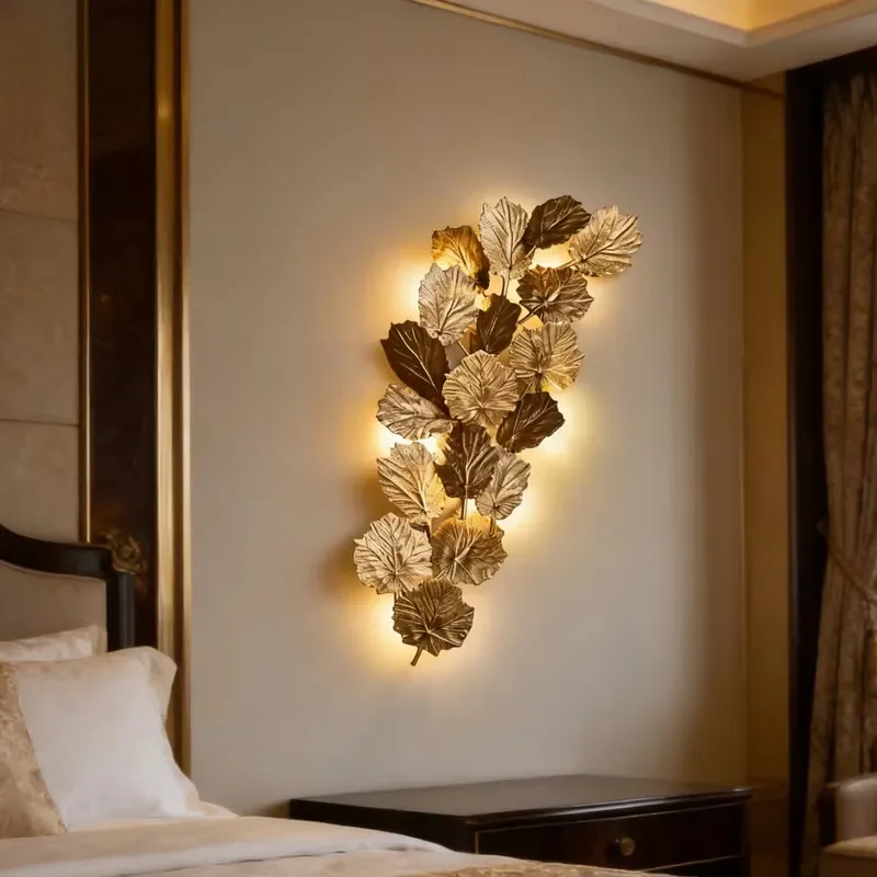 Post Modern Creative Leaf Art Decor LED Wall Lamp American Fashion Background Wall Corridor Hotel Villa Wall Lamp