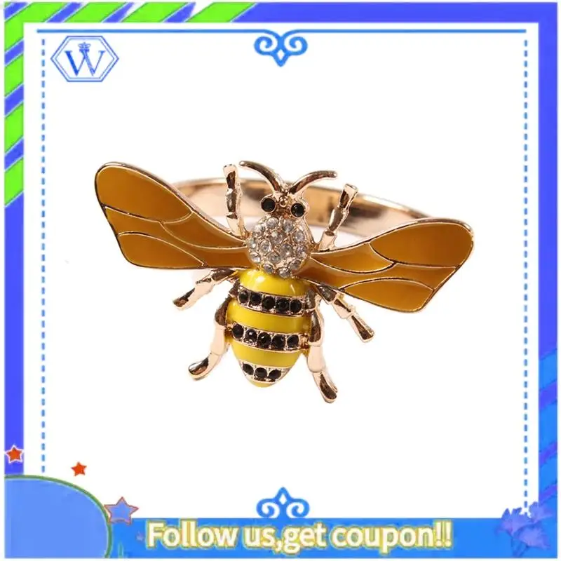 

A55P-24PCS Yellow Bee Design Metal Napkin Ring Towel Buckle Bee Napkin Holder Wedding Party Holiday Hotel Table Decoration