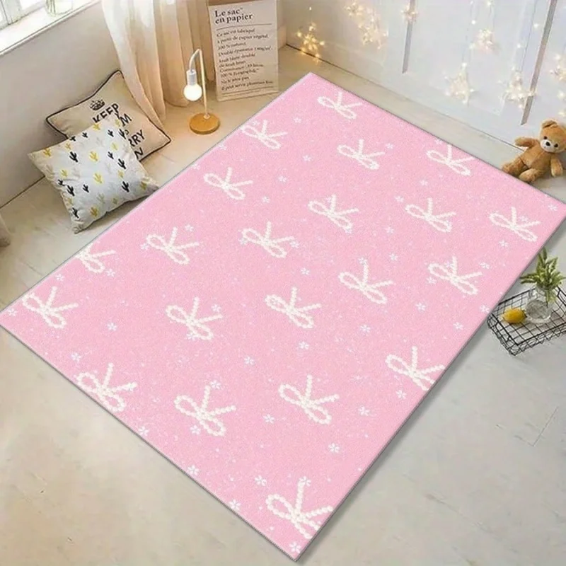 Newest Pink Bow Pattern Soft Area Rug, Sweet Bowknot Large Floor Mat for  Bedroom Living Room Indoor Decor