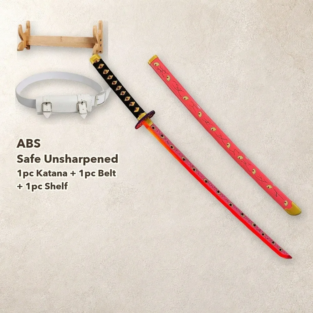 Demon Slayer 40Inch LED Light Red Katana Shelf Set Plastic Sword Belt Stand Luminous Safe Unsharpened Cosplay Display Photo Prop