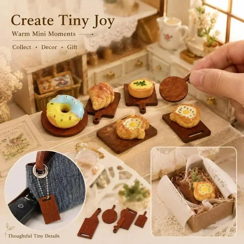 Mini Wooden Cutting Board Dollhouse Small Wood Chopping Board Simulation Bread Dessert Plate DIY Crafts Phone Scene Decor Props