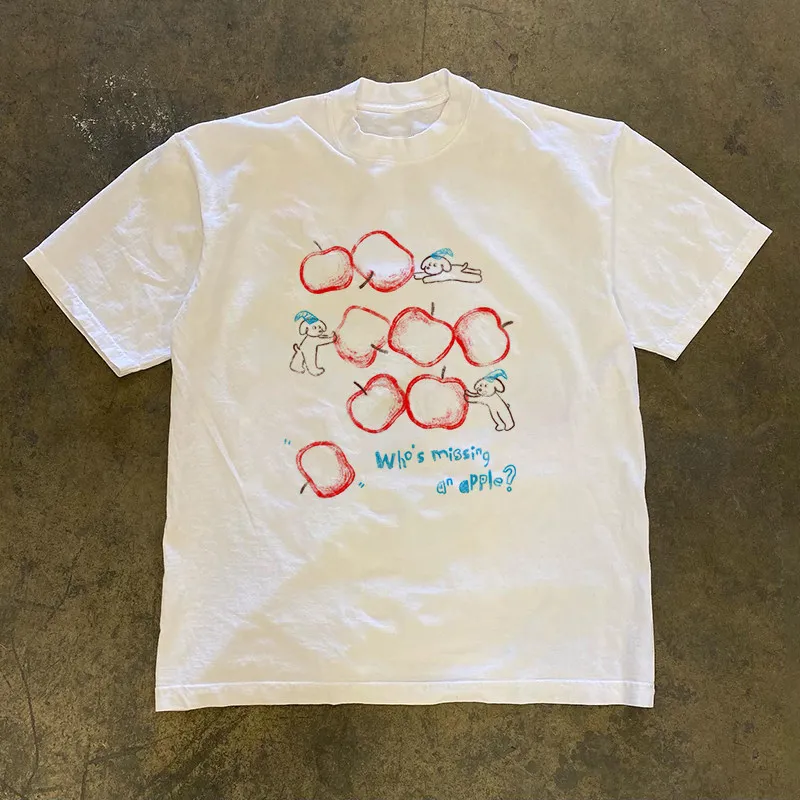 Loose Fit Cotton T-Shirt Short Sleeve Double Thread Pure Cotton American Retro Style Couple's Tee for Men And Women