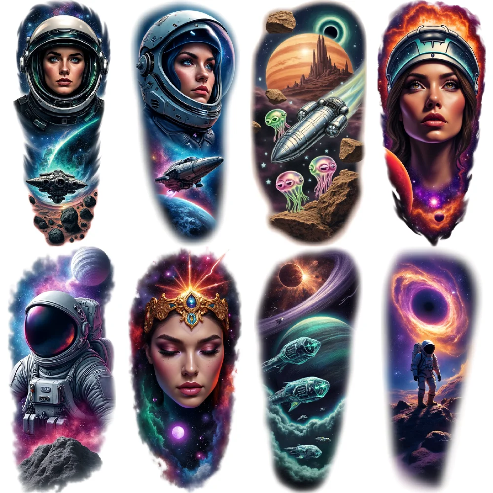 

12pcs Temporary Tattoo Colorful Realism Spacecraft Stargazing Galaxy For Arms Men Adults