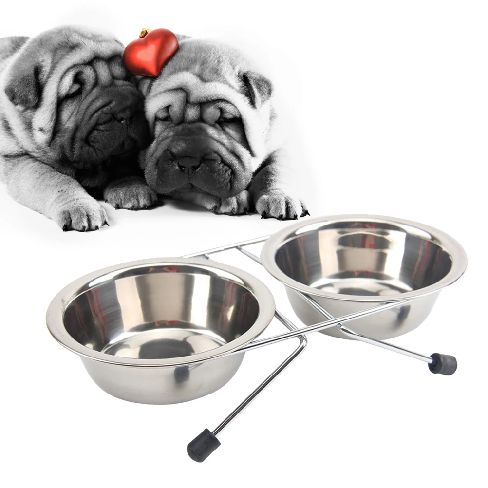 

Anti-Slip Dog Bowl Stainless Steel Dual Food Water Bowls Durable Iron Stand Removable Bowls Pet Supplies For Dogs Cats Size