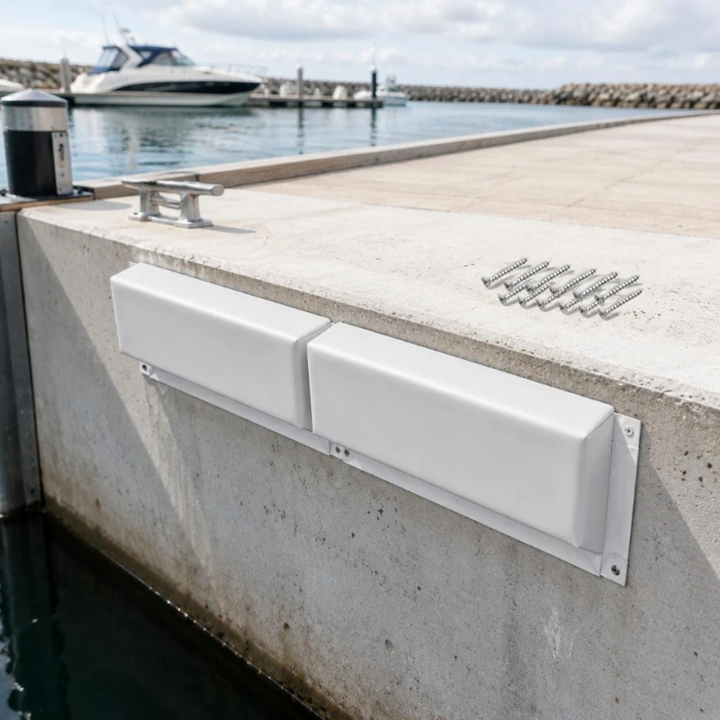 Dock Bumper with Two Connected Padded Sections, Closed-Cell Boat Contact Buffer with a Predrilled Perimeter Flange for H9EE