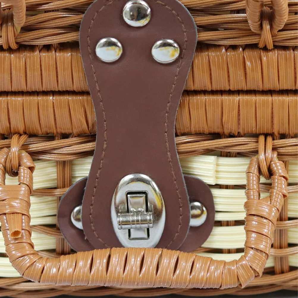 

Retro Handwoven Storage Box 30x21x12cm Woven Basket Handle Reusable Vintage Suitcase Picnic Hamper Home Office Container