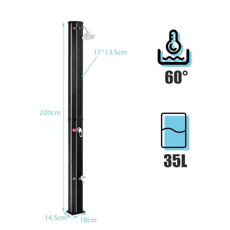 7.2 Feet Adjustable Outdoor Solar Heating Shower Head