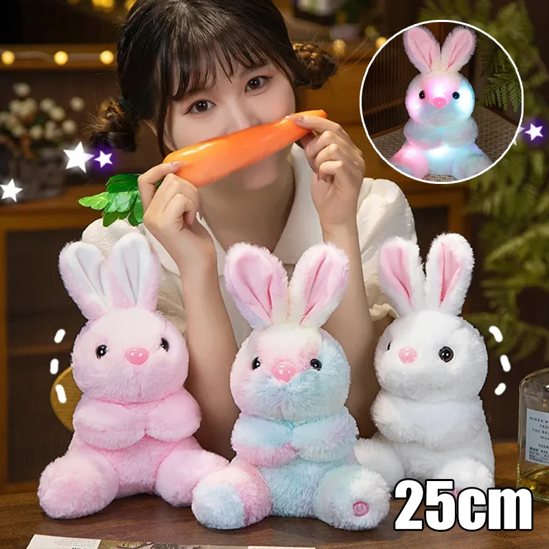 25cm brilho no escuro coelho rosa brinquedo de pelúcia luz noturna animal de pelúcia perfeito como presente do companheiro da hora de dormir das crianças