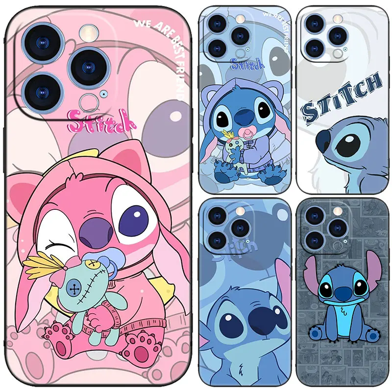 Disney Cute Kawaii Stitch Black Phone Case For Huawei Pura70 Pro Plus P60 Pro P50 P40 P30 P20 Pro P10 Lite PSmart Z PSmart 2021