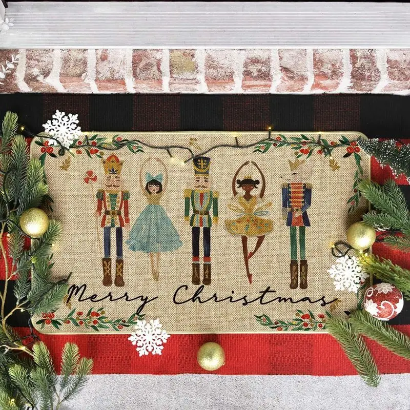VIKAMA Christmas Door Mat Non Slip Red Snowman Cardinal Let It Snow Buffalo Check Front Welcome Mat Rug Christmas Holiday Decor