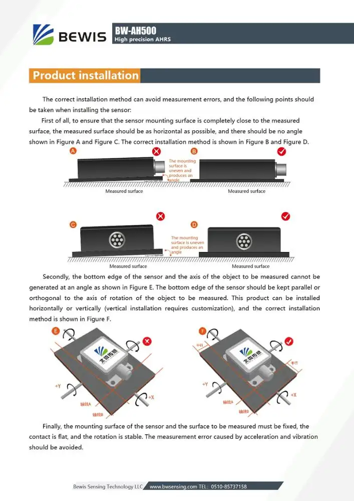 Système de référence d'altitude et d'en-tête Précision de BW-AH500 Sortie RS232 RS485 TTL de 0.3 degrés