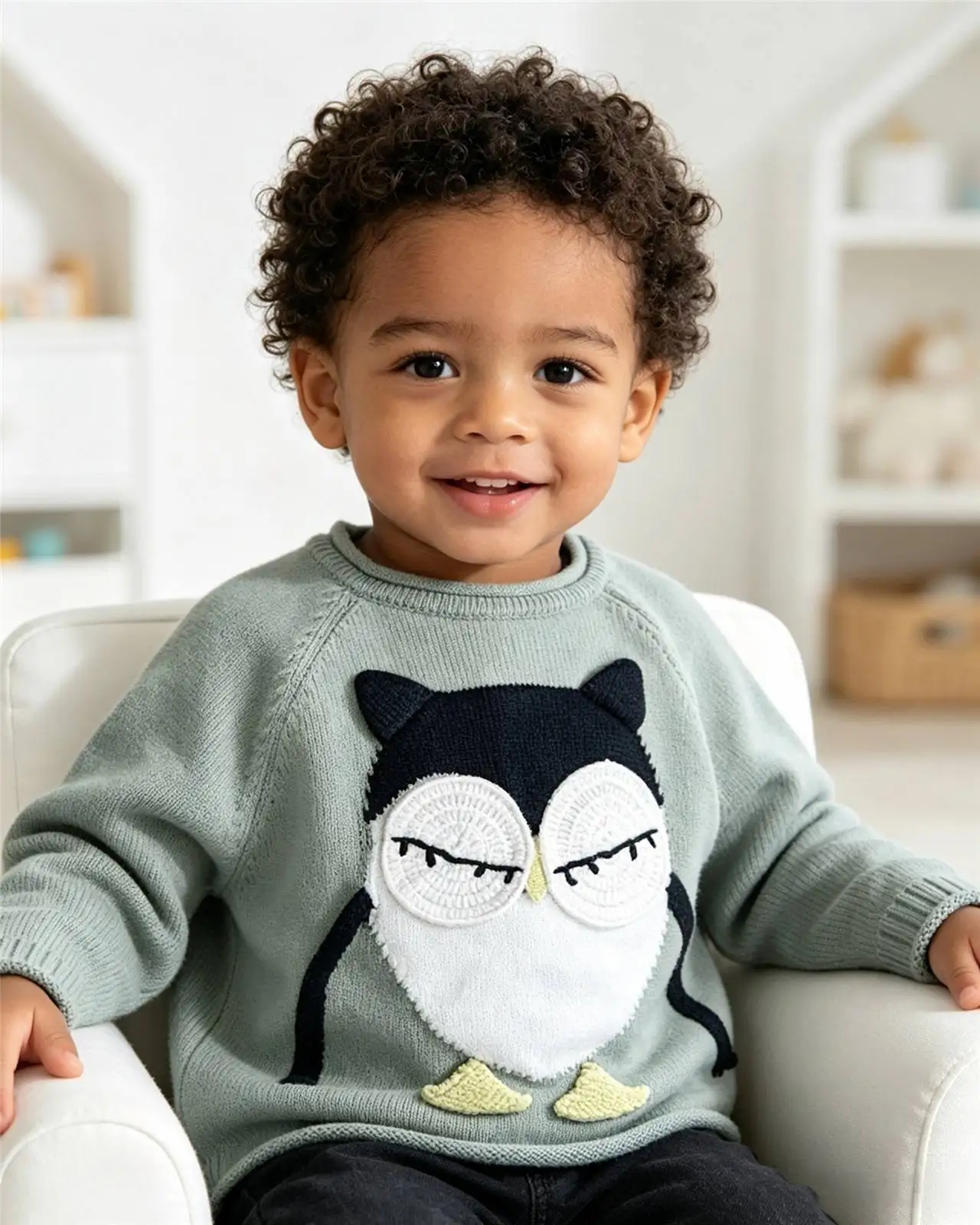 Cute 3D Owl Design Toddler Knit Sweater Soft Cotton Winter Warm Pullover for Baby Boys Girls
