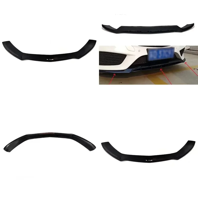 Carbon Fiber Pattern Front Bumper Lip Spoiler C43 Style for Mercedes Benz C Class W205 Facelift 2015-2018 Bright Black