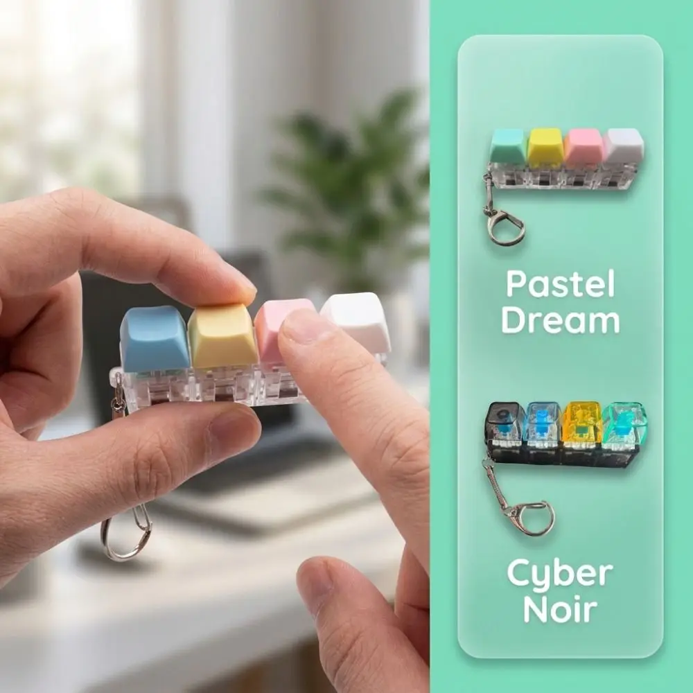 Stress Relief Portable Fidget Keyboard 4 Keys Anti-Anxiety Fidget Keychain Colorful Acrylic Fun Keyboard Fidget Office