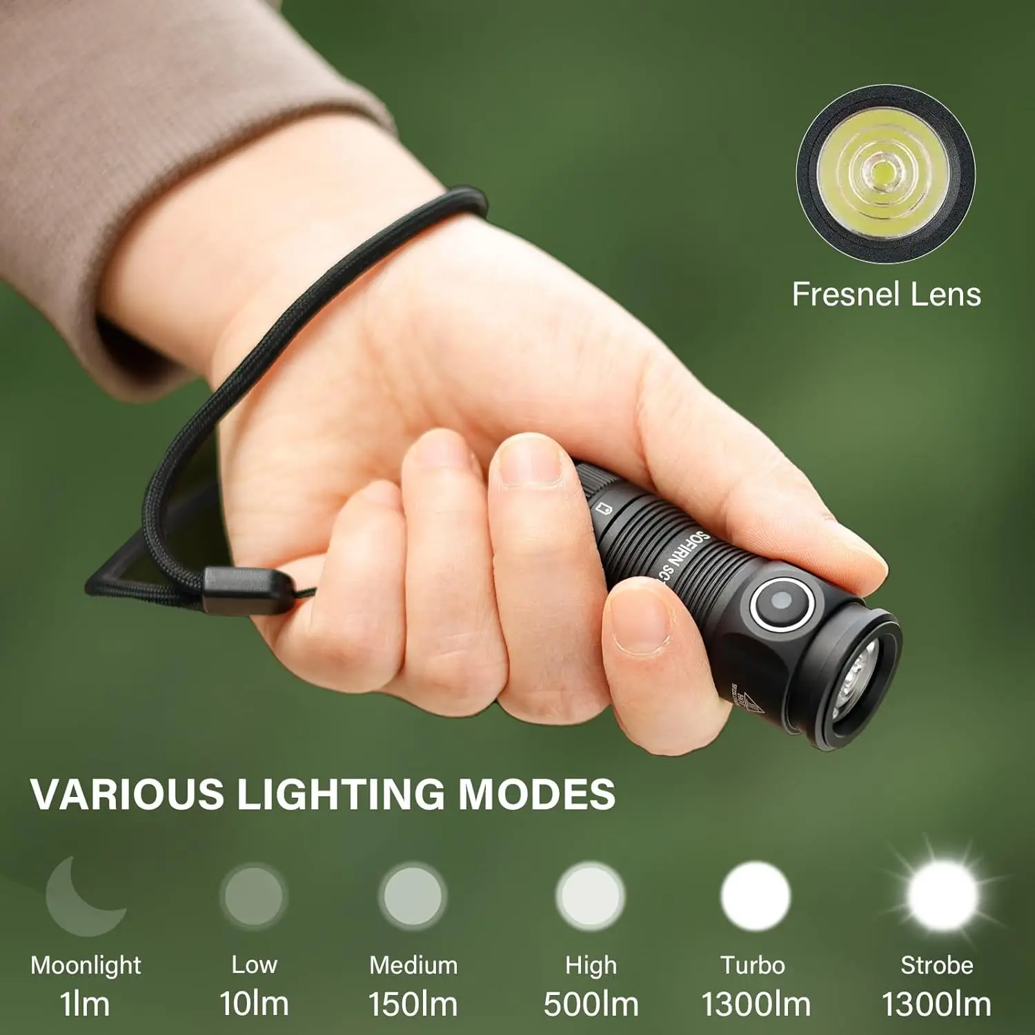 Sofirn-SC13 SST40 LED 1300lm Mini Tactical 18350 Flashlight 6000K Keychain Emergency Torch