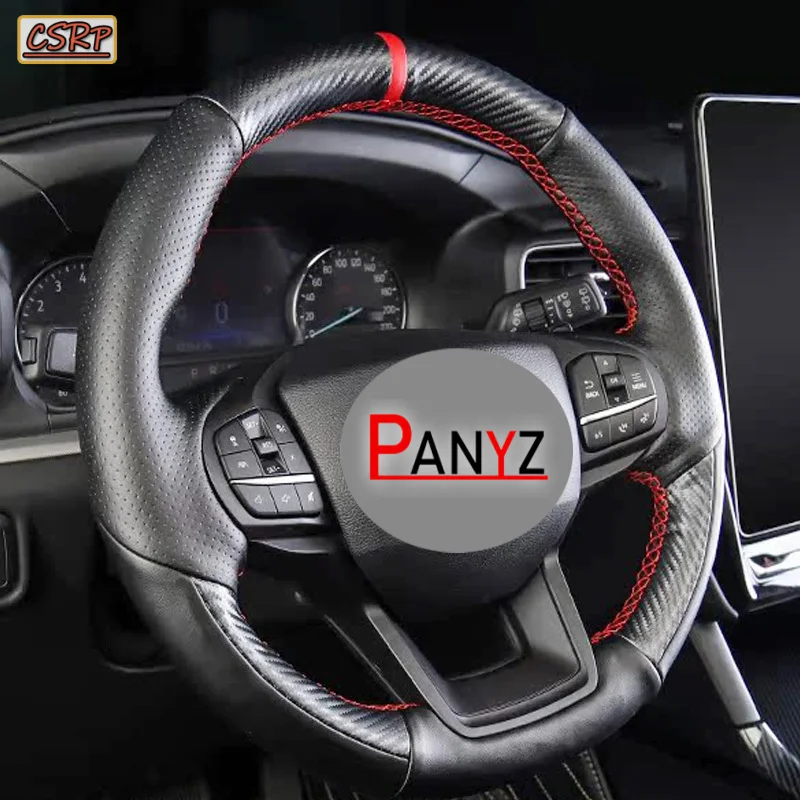 For Ford Explorer 2020 2021 2022 2023 Hand-stitched Black Leather Car Steering Wheel Cover Braid Non-slip Interior Accessories