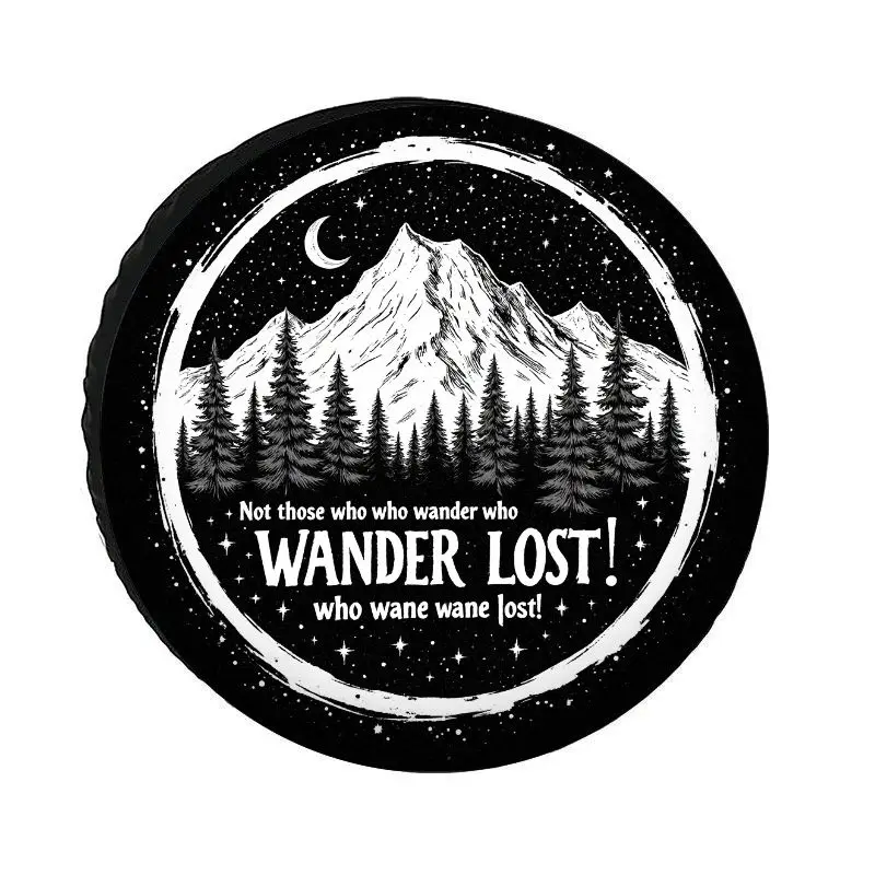 Mountain & Starry Sky Adventure Car Spare Tire Cover - Durable Polyester, Dust-Resistant, Fit For All Tires, With Mountain Desig