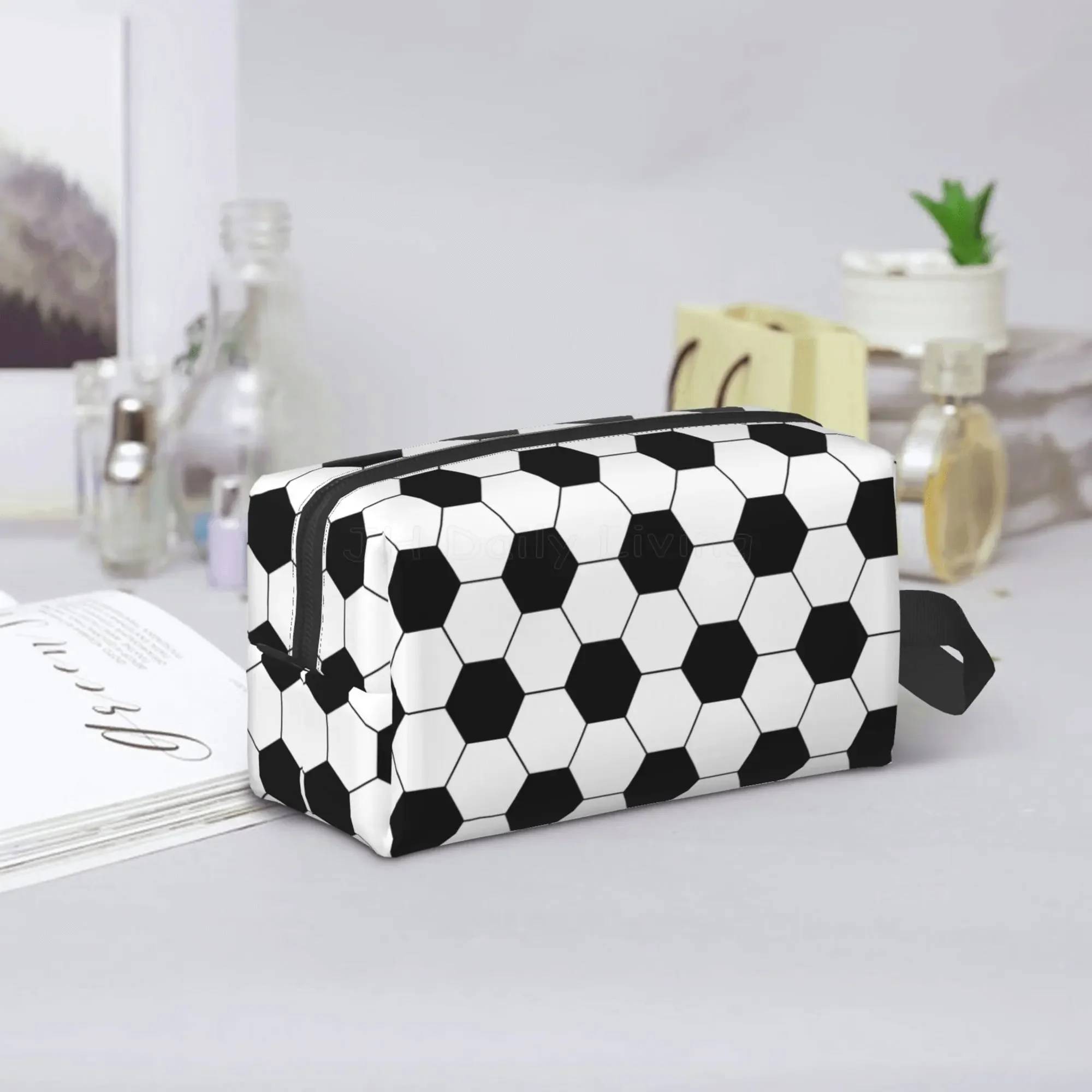 Soccer Ball Large Capacity Travel Storage Bags Football Cosmetic Bag for Women Men Waterproof Makeup Bag with Handle Strap