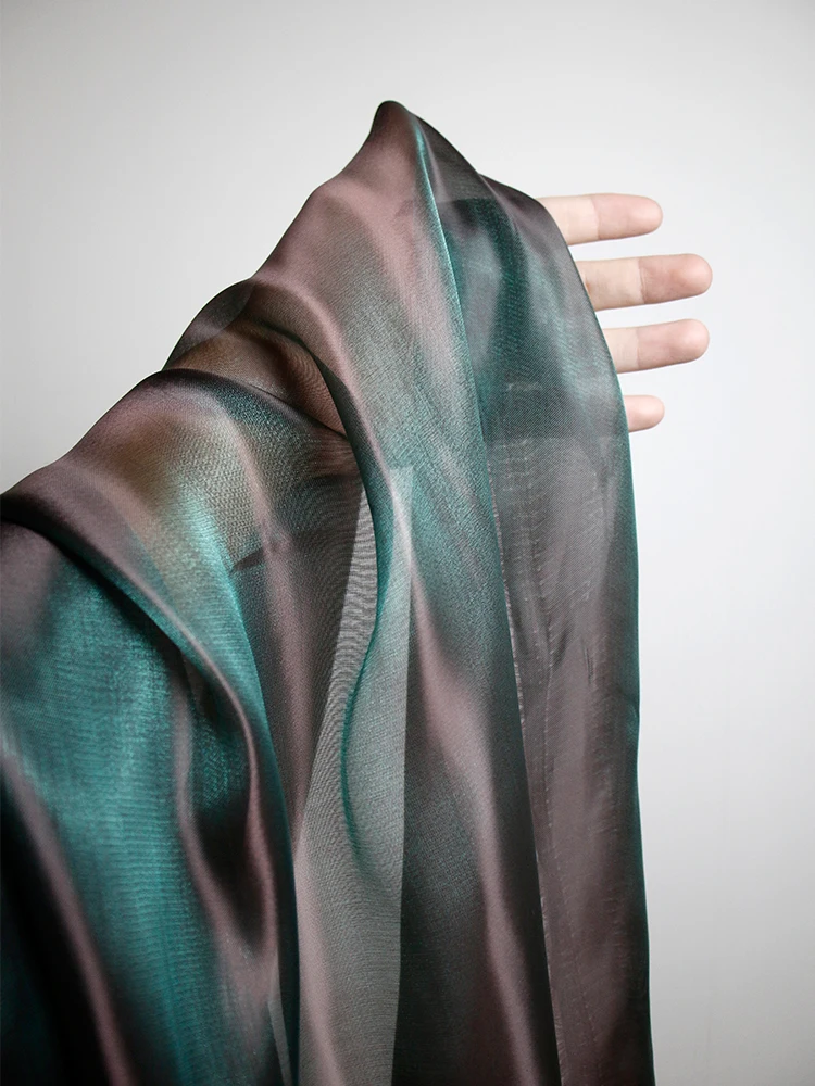 Gradient Green Silk Smooth Mesh Fabric Designer Water Glazed Yarn Flash Dress DIY Sewn Fabric