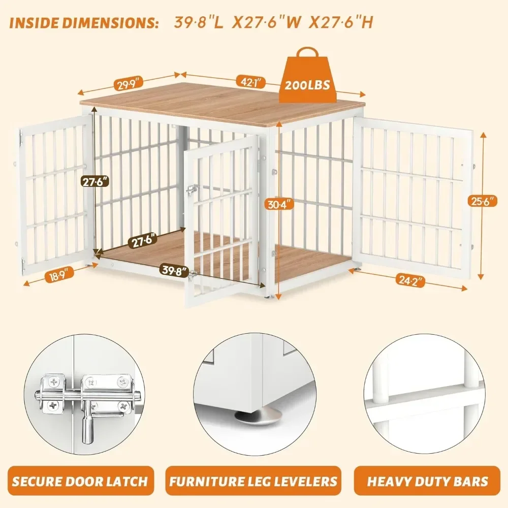 Kennels, Decorative Pet House End Table, Wooden Cage Kennel Indoor, White and Natural, Kennels