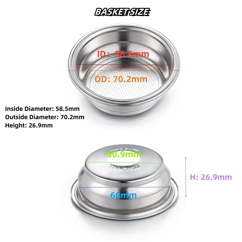 58mm 2 Cups Dual Wall Pressurized Coffee Filter Basket for Hibrew H10a/H10 Plus/Hibrew H7/Hibrew H7a Espresso Machine