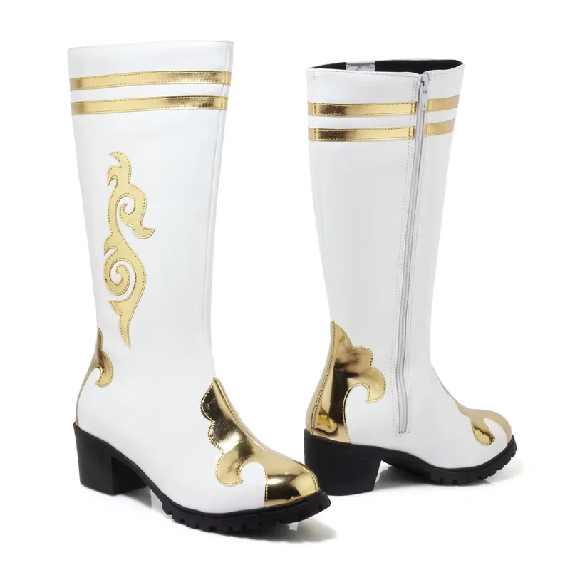 PU White Mongolian Boots For Women Chinese National Festival Dance Shoes Minority Ethnic Performance Accessories
