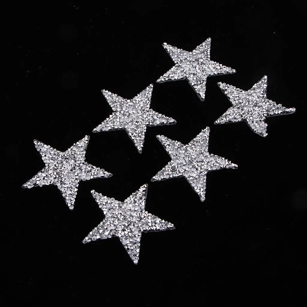 6Pcs Star Crystal Sew Iron On Patch Badge Clothes Applique Bag Fabric 50mm