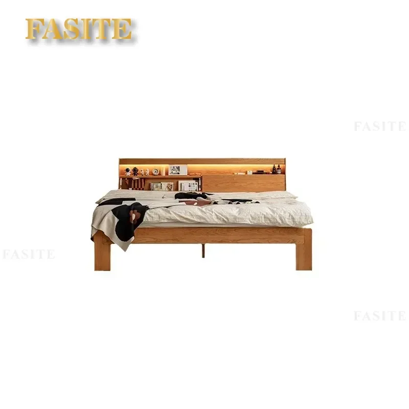 Nordic Solid Wood Bed Cherry Wood Japanese Style Storage Double Bed 1.5m 1.8m for Small Apartment Master Bedroom Household