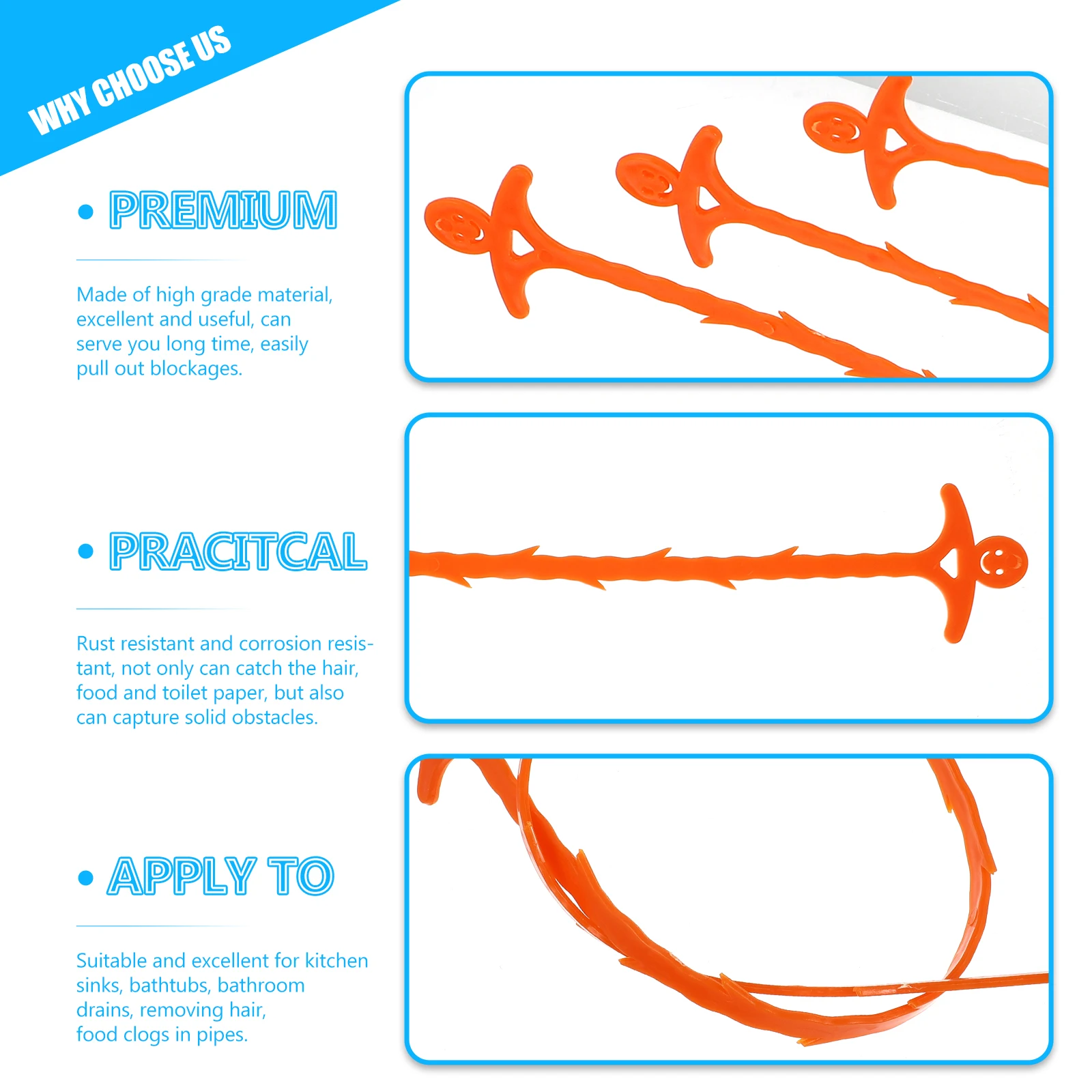 

3Pcs Drain Clog Remover for Sink Snake Clog Remover Hair Catcher Pipe Shower Cleaning Tool 50CM