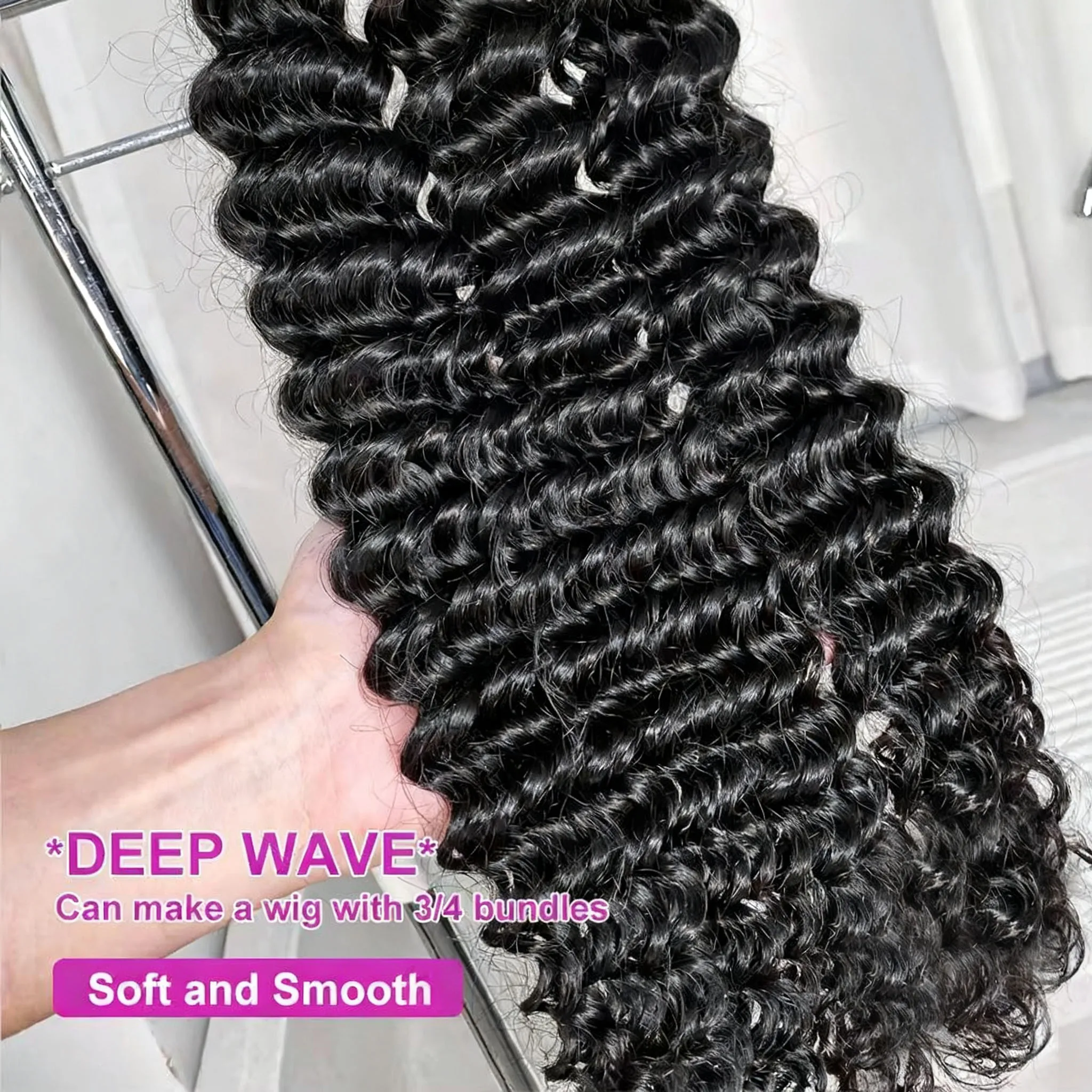 

30, 40-дюймовый пучок глубоких волн, необработанные натуральные волосы, 100% необработанные наращивание человеческих волос, вьющиеся, 3/4 шт., пучки, натуральное плетение, двойная прорисовка