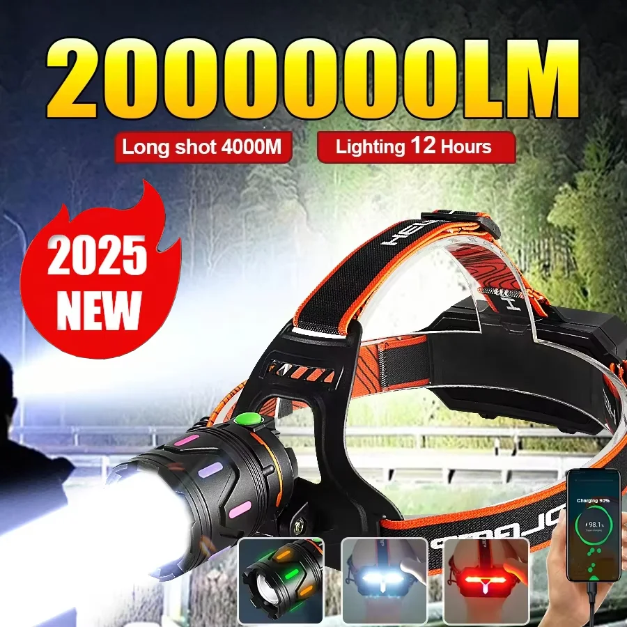 

800000LM Most Powerful Headlamp 18650 Rechargeable High Power LED Head Flashlight Fishing Head Lantern Professional Front Light