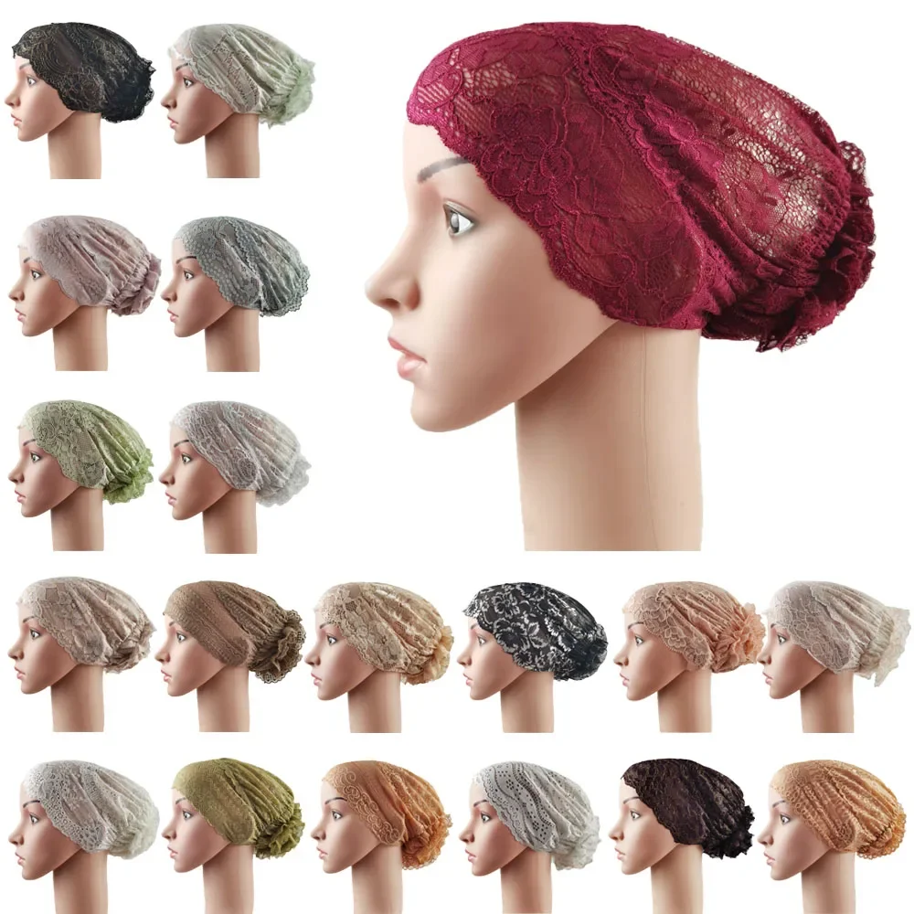 

Muslim Hijab Underscarf Turban Lace Inner Cap Hat Headwear Women Islamic Under Scarf Headscarf Beanie Bone Bonnet Hijabs