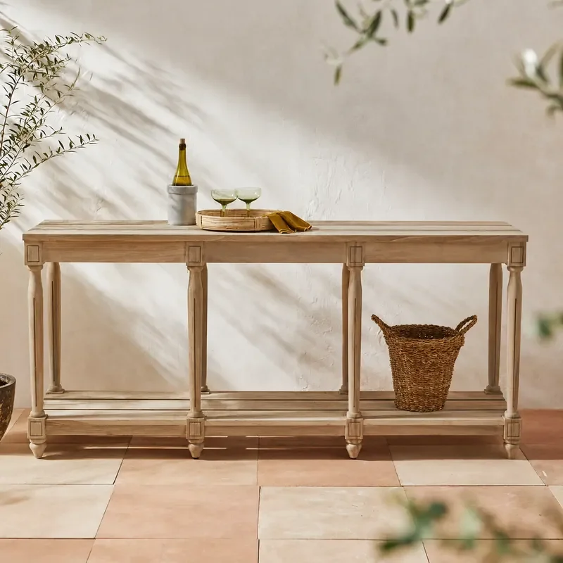 Rustic Solid Wood Porch Table Double Layer Storage Rack Log Color Wall Mounted Shelf Vintage Style Entryway Console Table