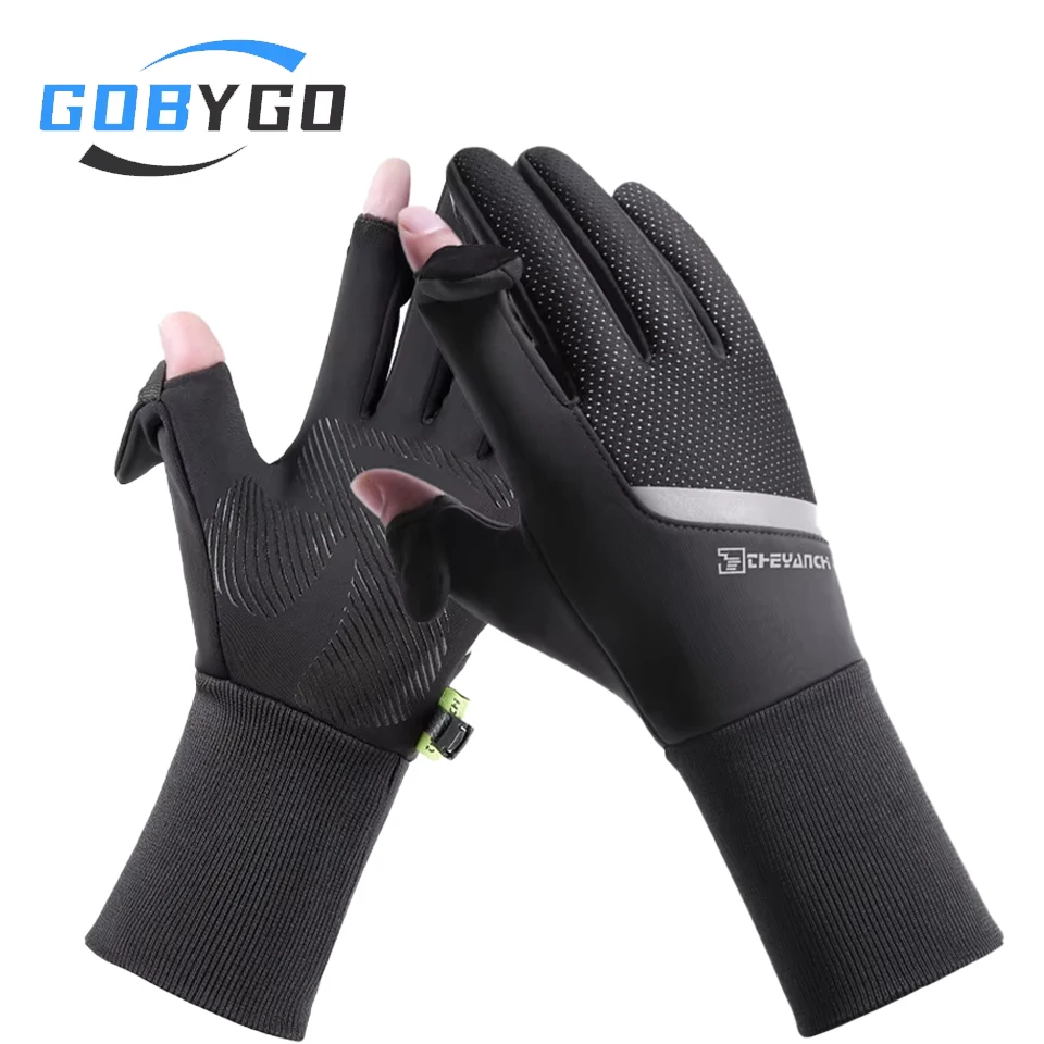 GOBYGO Cycling Gloves Winter Outdoor Cycling Hiking Gloves Open Fingers Touch Screen Anti-slip Windproof Waterproof Gloves Men