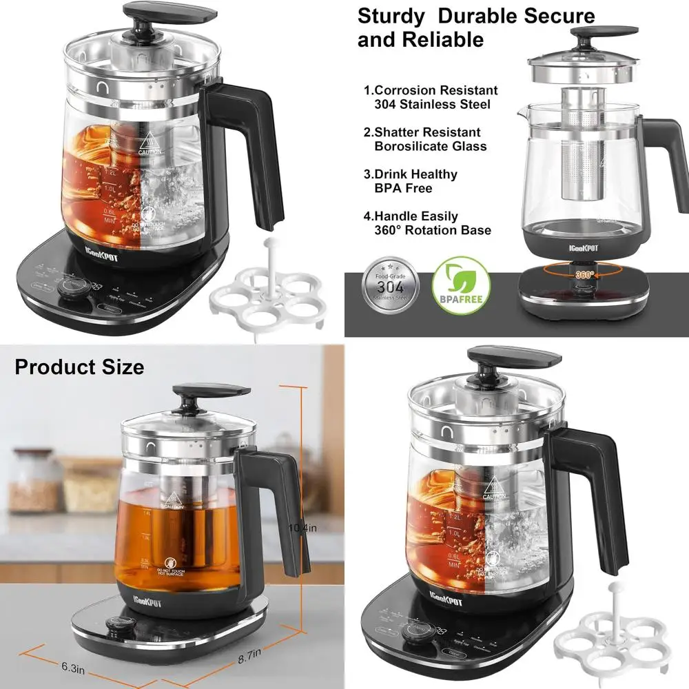 

1.5L Stainless Steel Electric Kettle with Tea Infuser, 1200W Fast Boil, Temperature and Programmable Controls for Brewing Tea an
